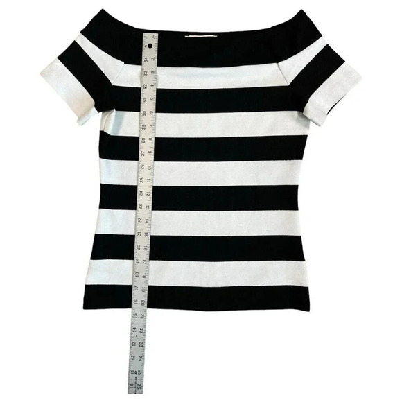 MICHAEL KORS Thick Stretch Off Shoulder Blouse Black White Striped Size Small - Picture 2 of 8